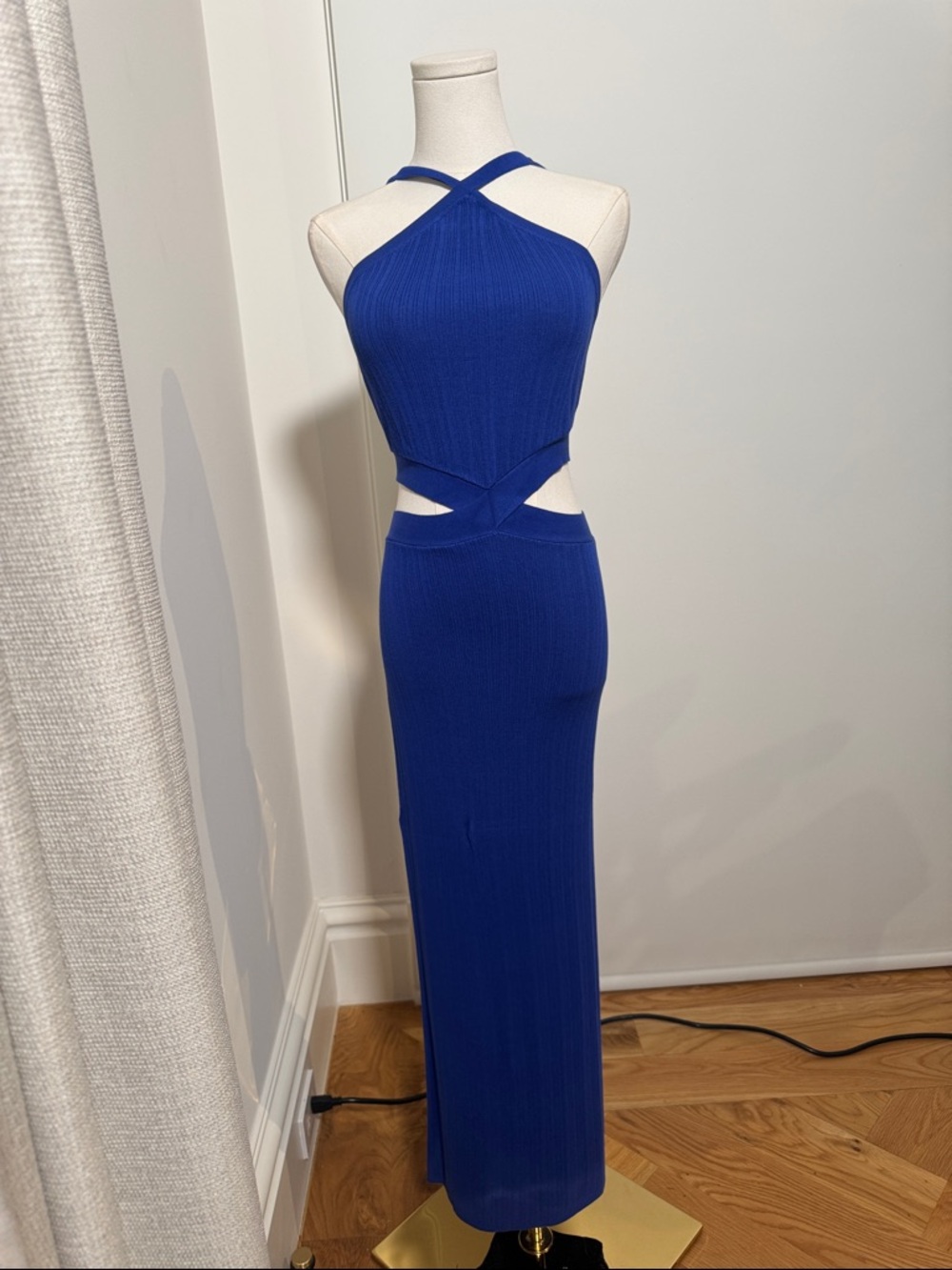 Sleek Cobalt Blue Cross-Back Cutout Maxi Dress